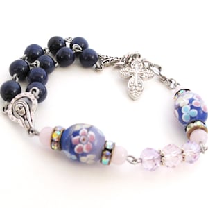 Handmade Rosary Decade Bracelet: Lampwork Beads, Miraculous Medal