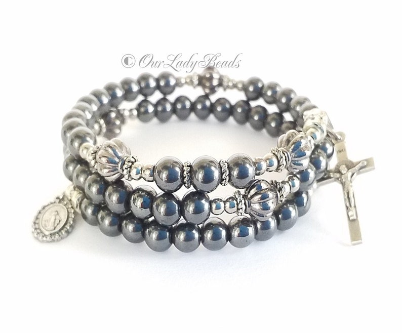 Hematite Rosary Wrap Bracelet For Him Wrist Rosary Catholic Etsy