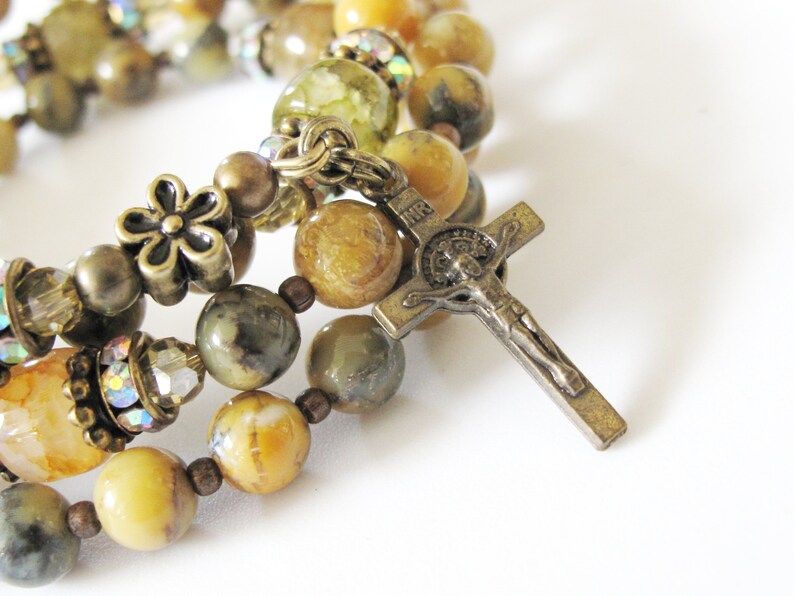 African Dendritic Opal Gemstone Catholic Rosary Wrap Bracelet Handmade Rosary Bracelet Miraculous Medal Benedict Rosary For Women 786 image 9