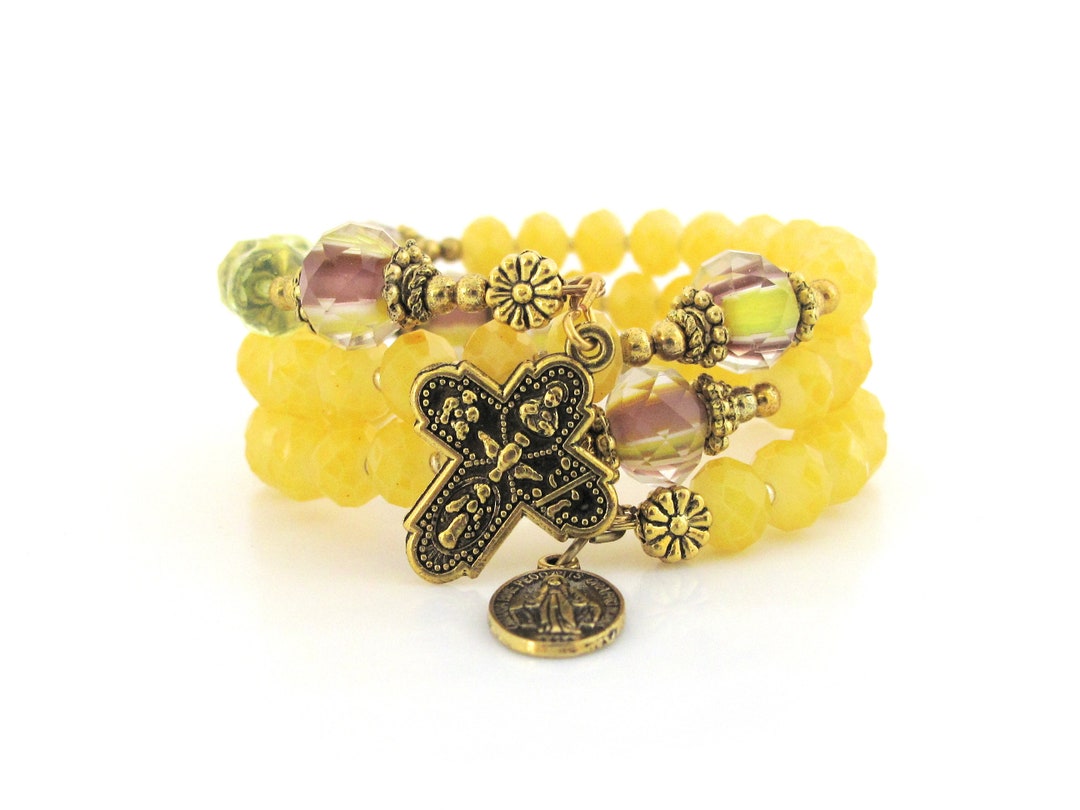 Yellow Crystal Catholic Rosary Wrap Bracelet Catholic Wrist Etsy