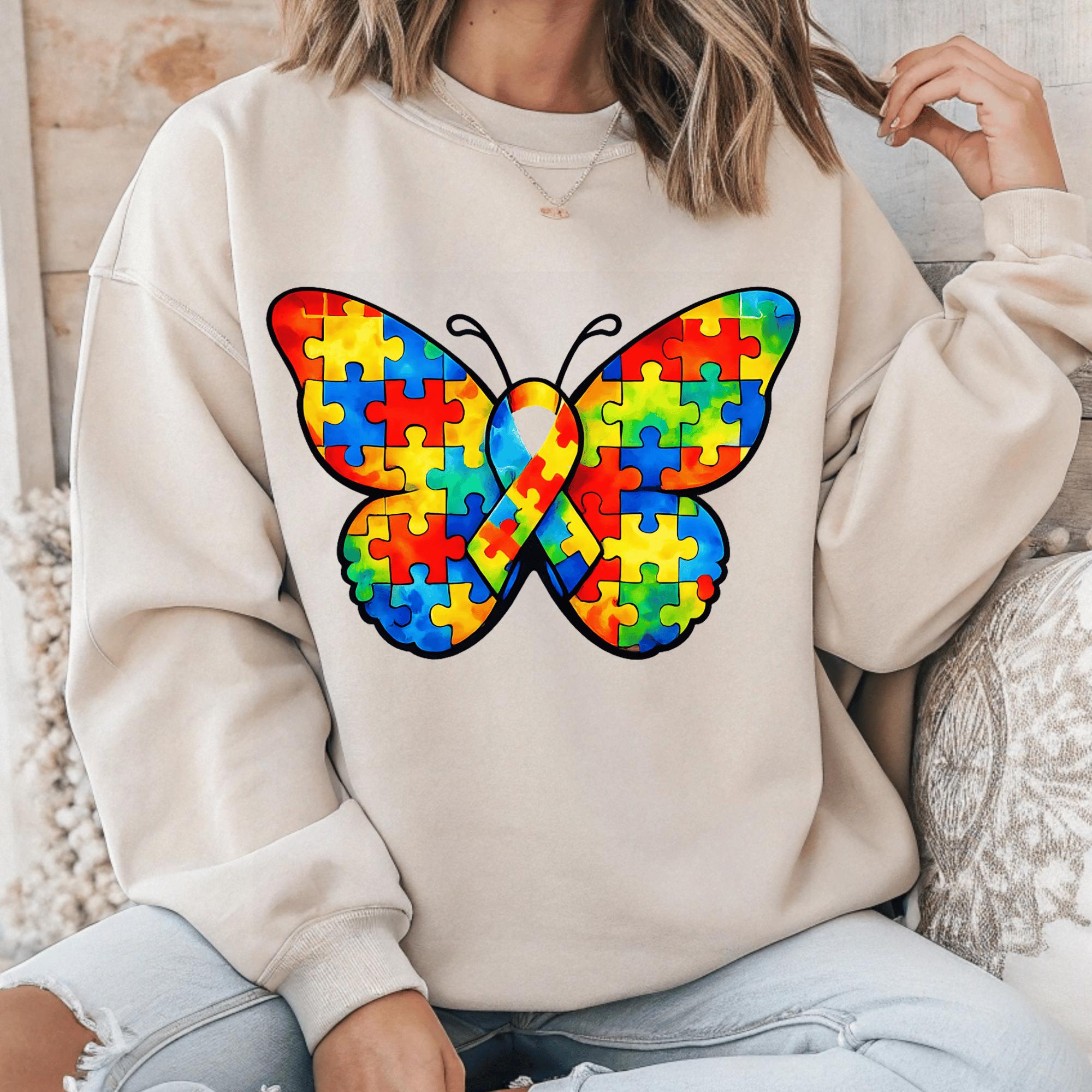 Autism Awareness Butterfly PNG, Puzzle Ribbon Design (digital Download ...