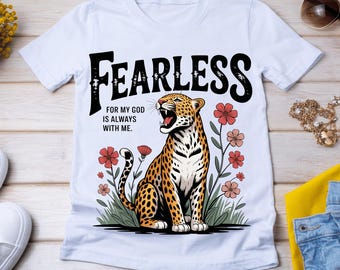 Leopardo cristiano intrépido PNG / Diseño floral de sublimación de fe