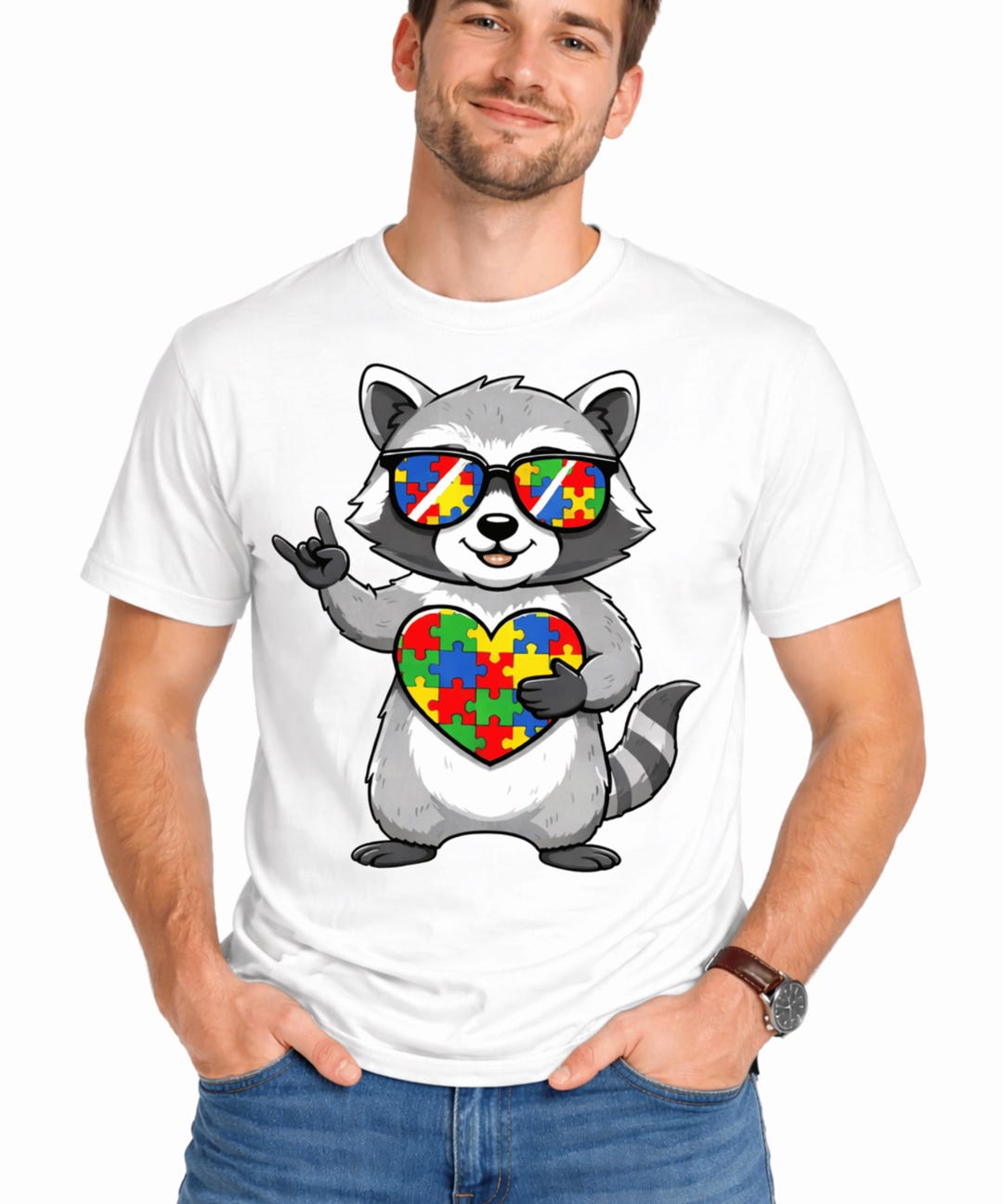 Autism Awareness Raccoon PNG, Puzzle Heart Design (digital Download - Etsy