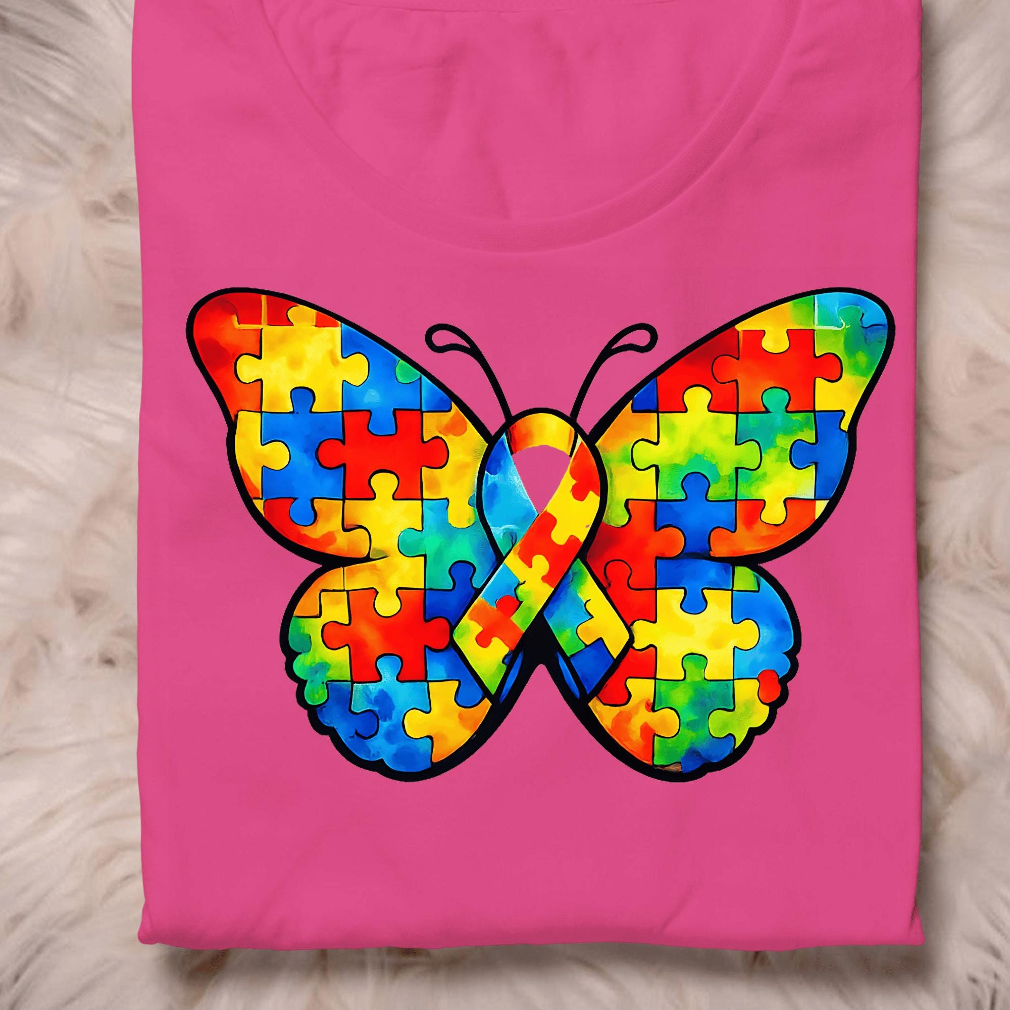 Autism Awareness Butterfly PNG, Puzzle Ribbon Design (digital Download ...