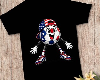 USA Flag Soccer Ball Character PNG | Patriotic Cartoon Sports Design (Digital Download)