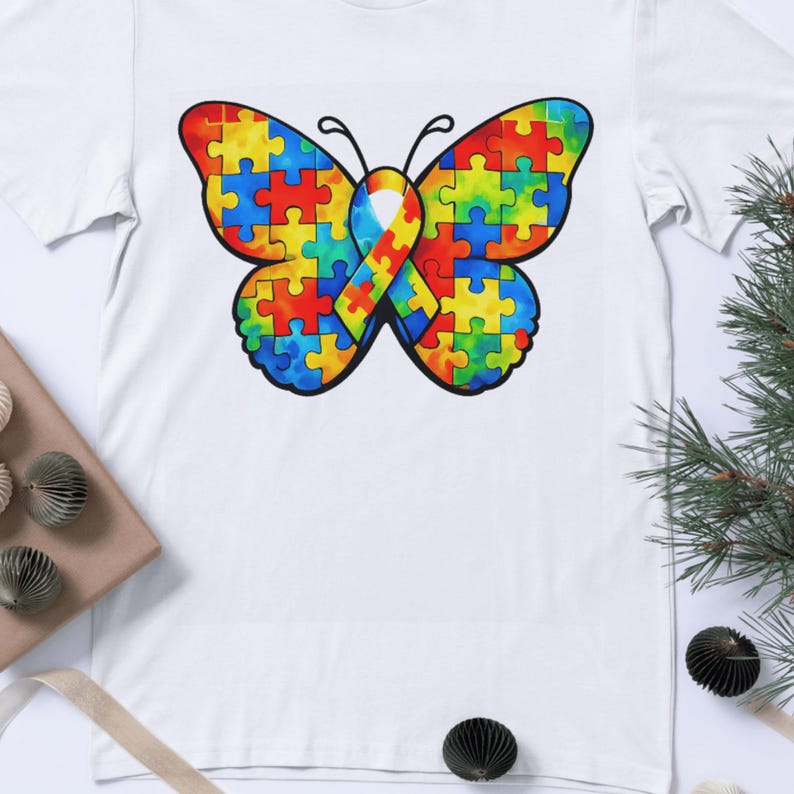 Autism Awareness Butterfly PNG, Puzzle Ribbon Design (digital Download ...