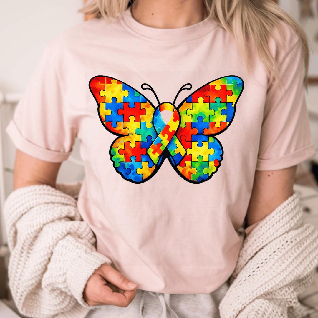 Autism Awareness Butterfly PNG, Puzzle Ribbon Design (digital Download ...