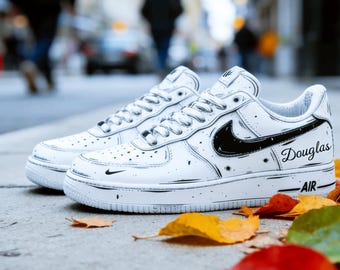 Custom Black White Sports Sneakers,Hand-paint Air Force 1,Hand Painted Af1,Custom Air Force 1 - Black Drip Street Art,Gift For Her
