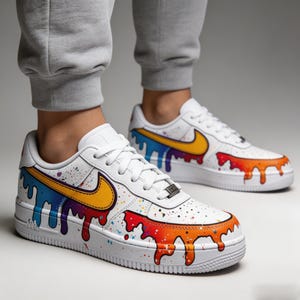 Drip Art Custom Sneakers - Vibrant Graffiti AF1 - Unique Colorful GiftSneakers for Him/Her image 7