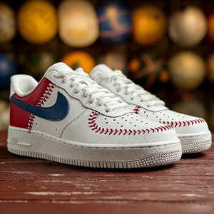 Vintage baseball custom AF1, the 'Old Ballgame' retro kicks, gepersonaliseerd cadeau honkbalfan, unieke schoenen voor heren en dames afbeelding 1