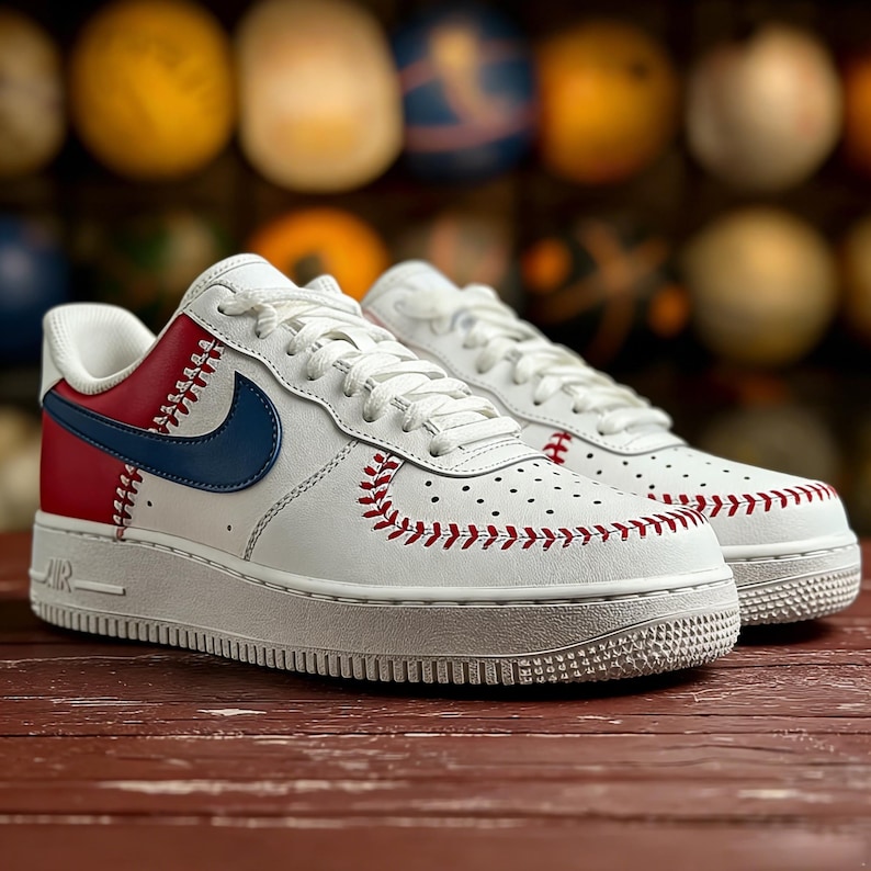 Vintage baseball custom AF1, the 'Old Ballgame' retro kicks, gepersonaliseerd cadeau honkbalfan, unieke schoenen voor heren en dames afbeelding 1