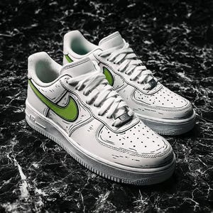 2D Cartoon Custom Nike Air Force 1 - Hand-Drawn Comic Style Sneakers - Aesthetic Pastel Green AF1 image 1