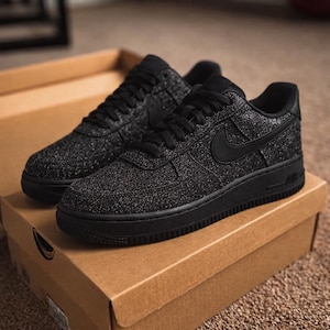 Black Diamond Sparkle AF1,Custom Dazzling Glitter Sneakers,Edgy Streetwear Bling Shoes, Unique Handcrafted Goth Glam Footwear
