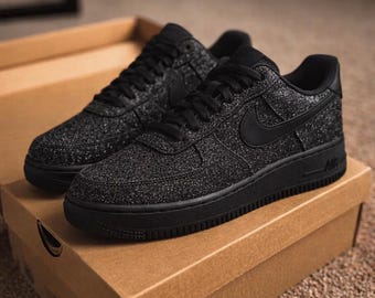 Black Diamond Sparkle AF1,Custom Dazzling Glitter Sneakers,Edgy Streetwear Bling Shoes, Unique Handcrafted Goth Glam Footwear