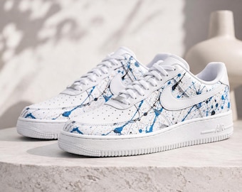 Custom Blue Air Force 1 Paint Splash,Hand Painted Sneakers AF1,Custom Air Force 1 Drip Art,Gift for him