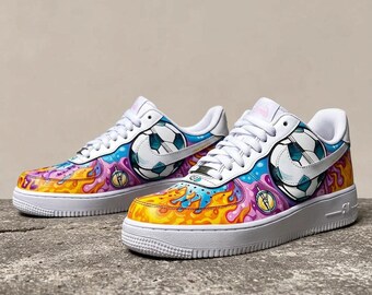 Custom AF1 Soccer - Flame Design Sneakers - Hand Painted Sports Shoes