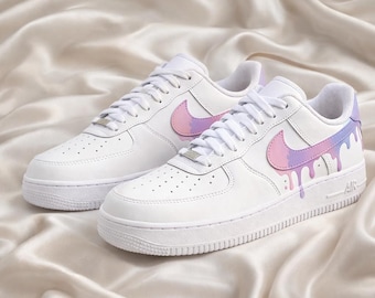 Custom AF1 Sneakers,Hand-Painted Pastel Pink AF1,Pink Purple Liquid Swoosh AF1 ,Gift for her