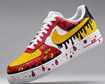 Yellow Red Drip AF1,Graffiti Theme Custom Sneakers,Multi-colored shoes,Gift for him