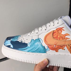 Custom Nike Air Force 1 - Hand Painted Ukiyo-e Great Wave & Fire Sneakers - Elemental Clash AF1, Unique Gift Art image 2
