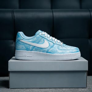 Ethereal Blue Custom AF1,Watercolor Effect Painted Sneakers,Premium Artistic Streetwear,Unique Handcrafted Statement Kicks image 2