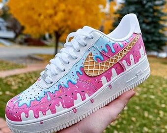 Custom Ice Cream Air Force 1,Pink Ice Cream Air Force 1,Hand Painted Ice Cream sneakers,Pink Drip Custom Sneakers,Gift for her