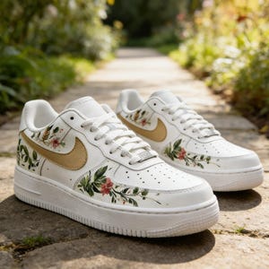 Hand Painted Ivy & Wildflower Air Force 1, Original Botanical Custom Sneakers, Unique Floral Kicks for Women Men Gift image 2