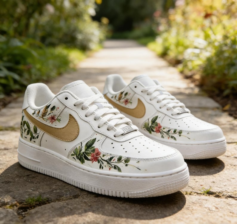 Hand Painted Ivy & Wildflower Air Force 1, Original Botanical Custom Sneakers, Unique Floral Kicks for Women Men Gift image 2