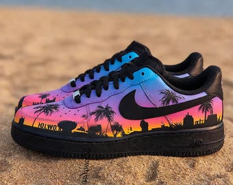 Custom Hollywood Vacation Sneakers, One-of-a-Kind Birthday Gift for Travelers, Summer Beach Party Statement Shoes