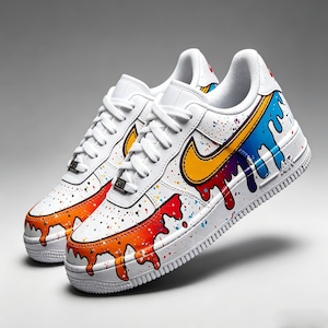 Drip Art Custom Sneakers - Vibrant Graffiti AF1 - Unique Colorful GiftSneakers for Him/Her image 1
