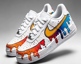 Drip Art Custom Sneakers - Vibrant Graffiti AF1 - Unique Colorful GiftSneakers for Him/Her