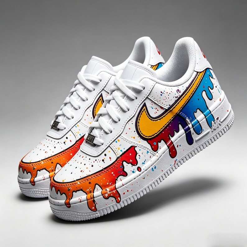 Drip Art Custom Sneakers - Vibrant Graffiti AF1 - Unique Colorful GiftSneakers for Him/Her image 1