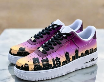 Custom Air Force 1 Skyline Sneakers ,Cityscape Hand Painted Shoes,Sunset Air Force 1,Gift for him