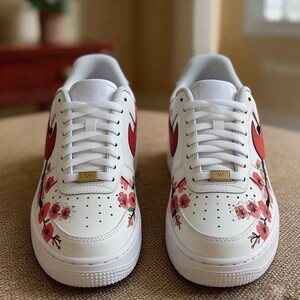 Crimson Bloom Artisan Sneakers - Hand-Drawn Japanese Cherry Blossom AF1 Low - Personalized Aesthetic Gift for Floral Lovers image 5