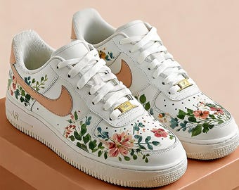 Custom Hand-Painted Sports Sneakers, Hand Painted Floral Air Force 1 Sneakers