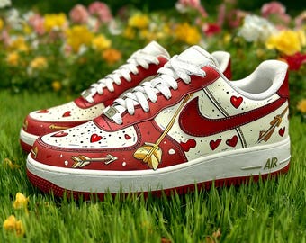 Custom Hand-Painted Sports Sneakers, Red and White Air Force 1,  gift for him
