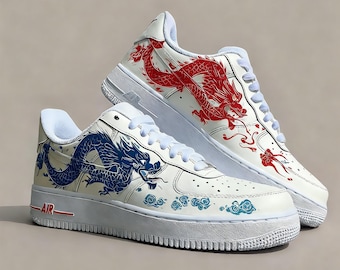 Custom Air Force 1 Malowane ręcznie - Wzór chińskiego smoka AF1 - Trampki w stylu ulicznym - Wyjątkowy prezent urodzinowy