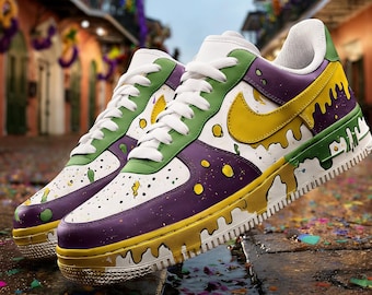Custom Hand-Painted Sports Sneakers, Purple and Yellow Air Force 1, Gift For Her