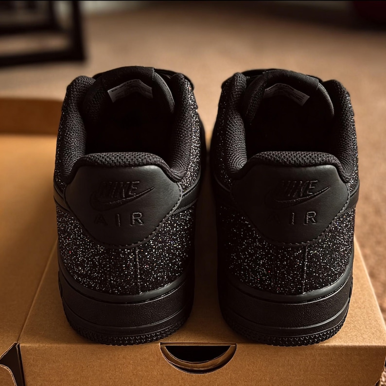 Black Diamond Sparkle AF1,Custom Dazzling Glitter Sneakers,Edgy Streetwear Bling Shoes, Unique Handcrafted Goth Glam Footwear image 4