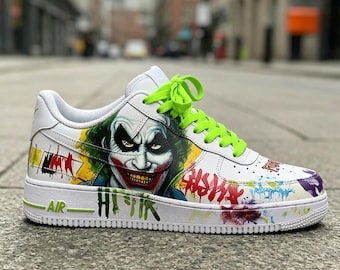 Dark Aesthetic Graffiti Sneakers, Chaos-Themed Streetwear Art, Neo-Noir Comic Book Inspired Hand-Drawn Shoes,Custom Graffiti AF1 Sneakers