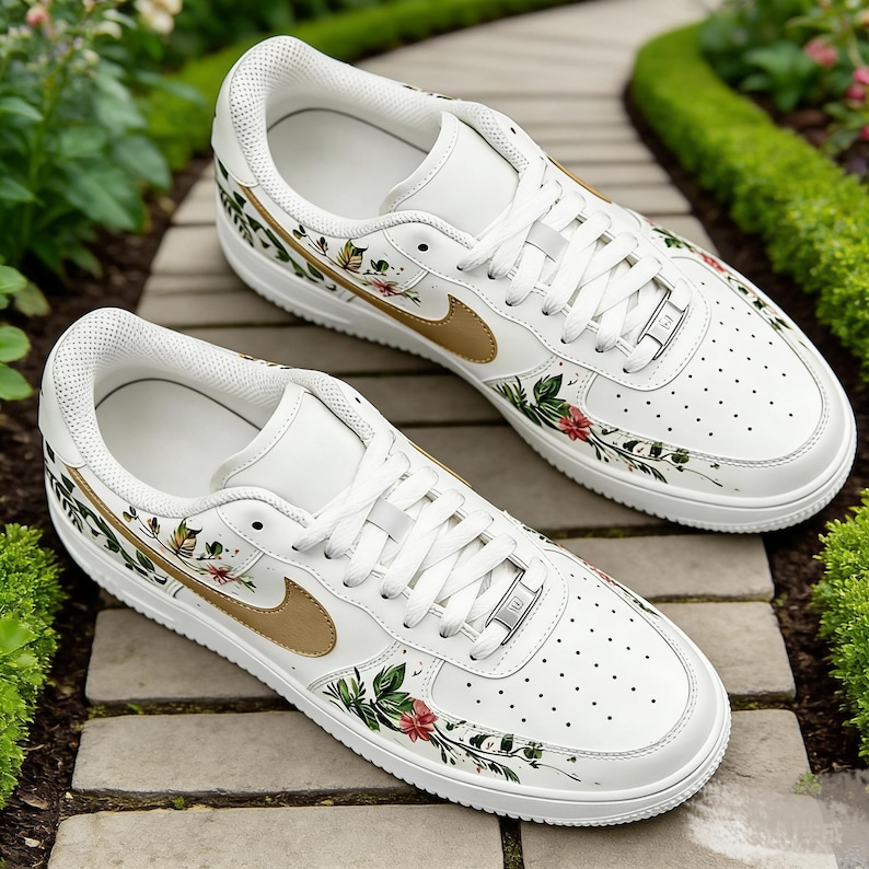 Hand Painted Ivy & Wildflower Air Force 1, Original Botanical Custom Sneakers, Unique Floral Kicks for Women Men Gift image 4