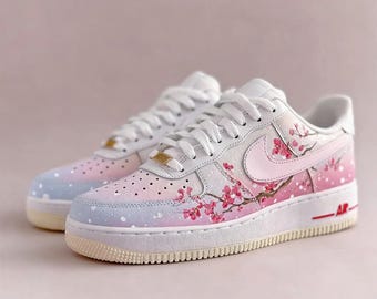 Sakura Petal Breeze Custom Air Force 1, Aesthetic Pastel Ombre Trainers, Romantic Japanese Floral Gift for Her