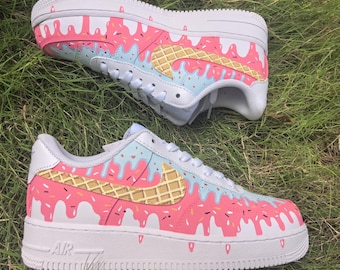 Custom Ice Cream Air Force 1,Pink Ice Cream Air Force 1,Hand Painted Ice Cream sneakers,Pink Drip Custom Sneakers,Gift for her