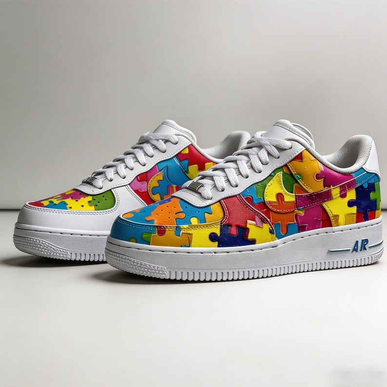 Dopamine Dressing Puzzle Sneakers, Colorful Hand Painted Custom Shoes, Aesthetic Bright Pop Kicks, Wearable Art Shoe Gift for friends image 1