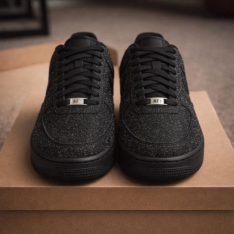Black Diamond Sparkle AF1,Custom Dazzling Glitter Sneakers,Edgy Streetwear Bling Shoes, Unique Handcrafted Goth Glam Footwear image 7