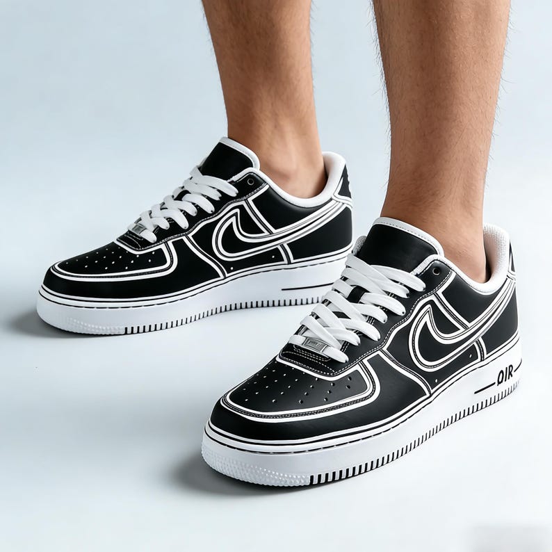 Walking Comic Strip Hand Painted Custom Shoes,2D Anime Reality Bending Sneakers,Statement Making Black and White Street Style,gift for him image 5