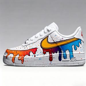 Drip Art Custom Sneakers - Vibrant Graffiti AF1 - Unique Colorful GiftSneakers for Him/Her image 2