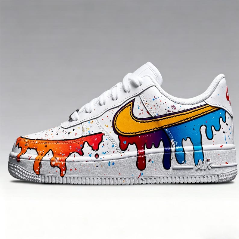 Drip Art Custom Sneakers - Vibrant Graffiti AF1 - Unique Colorful GiftSneakers for Him/Her image 2
