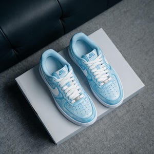 Ethereal Blue Custom AF1,Watercolor Effect Painted Sneakers,Premium Artistic Streetwear,Unique Handcrafted Statement Kicks image 3