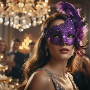 Painted lace rhinestone-encrusted side flower feather mask, Christmas party costume eye mask