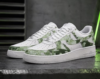Custom Green AF1 Sneakers,Hand-Painted Green Camo  Kicks,Personalized Sneakers for him